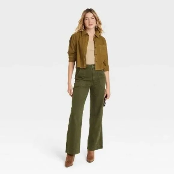 Women's High-Rise Wide Leg Jeans - Universal Thread Green 6 - Open Box - Picture 2 of 2